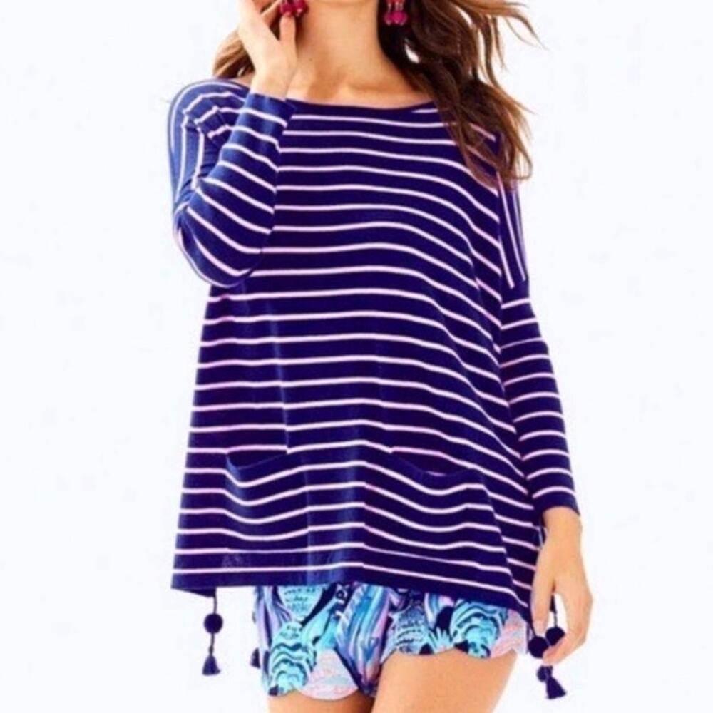 Lilly Pulitzer Sweater Size Small Elba Coastal Blue Pink Oversized Colorful